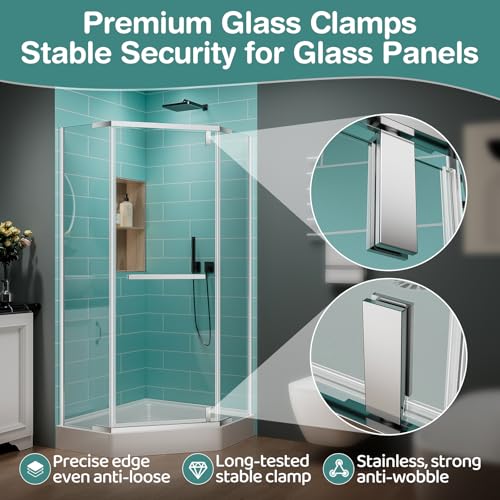 36 Corner Shower Door,36\" W x 72\" H Neo-Angle Corner Shower Enclosure,Frameless Pivot Shower Doors with 1/4” (6MM) SGCC Tempered Glass for Walk-in Shower,Chrome - Thumbnail 4