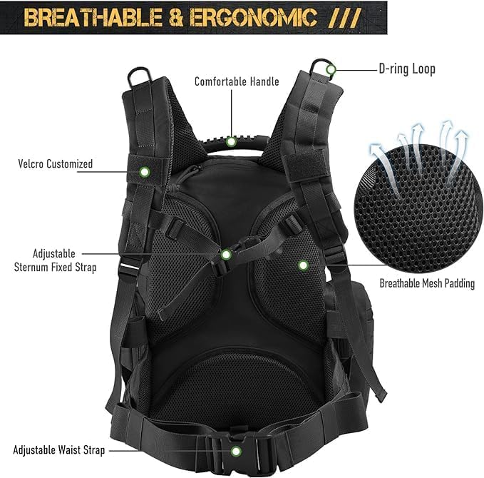 VOTAGOO Tactical Range Rucksack, für 3 Pistolen Tragetaschen für Jagdschießen Black