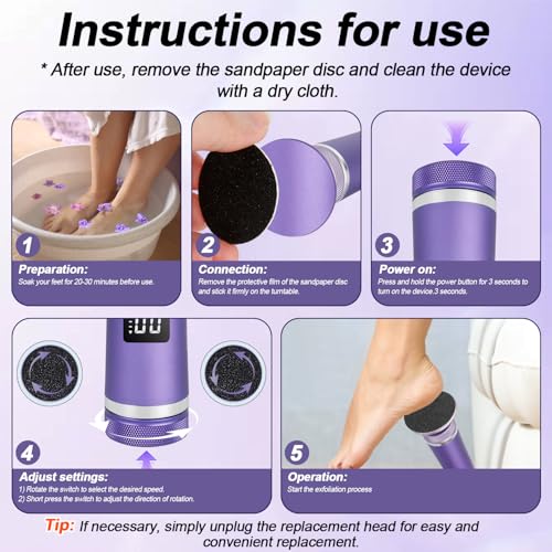 Mucek Hornhautentferner Elektrisch, Elektrischer Hornhautentferner Professioneller 12Gang Einstellung, Foot Glow Hornhaut Entferner mit 60+10 Austauschbaren Fußfeilen für abgestorbene