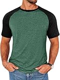 Runcati Mens Casual Slim Fit T Shirts Raglan Short Sleeve Crewneck Baseball Tees Color Block Workout Fashion Shirt Dark Green