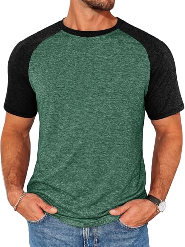 Image of Runcati Mens Casual Slim Fit T Shirts Raglan Short Sleeve Crewneck Baseball Tees Color Block Workout Fashion Shirt