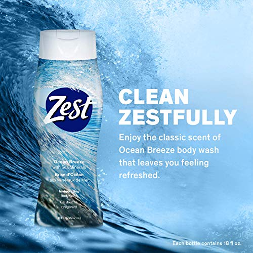 Zest Ocean Breeze Body Wash - Enriched With Sea Minerals - Rich Lathering Cleansing Body Wash Leaves Your Skin Feeling Smooth And Moisturized With An Invigorating Scent, 18 Fl Oz (Pack Of 6) #TOP1