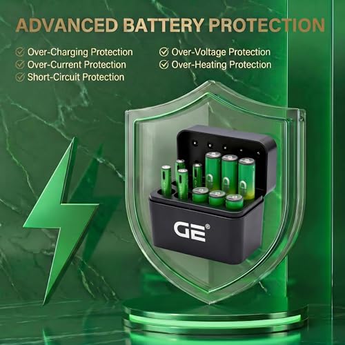 Image of GE AA AAA Rechargeable Batteries (Lithium 1.5V - 2500 mWh & 600 mWh) - in 2026 | Fast Charge Mode (Direct USB‑C + Wireless) | Pack of 10 Batteries | 10 Years of Life and 1,500+ recharges