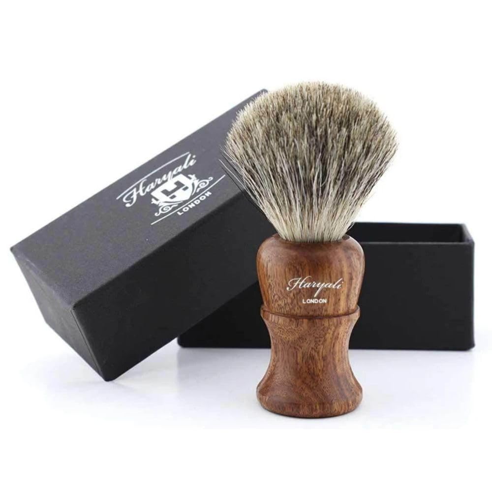 Haryali London, 5-teiliges Rasierset aus Holz – Traditionelles Rasier-Set mit Rasiermesser, Dachshaarpinsel, Schale, Rasierseife und Ständer, klassisches Rasier-Set für eine gründliche Rasur.