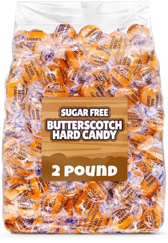 Sugar Free Butterscotch Hard Candy Bulk 2 Pound - Individually Wrapped Butterscotch Flavored Hard Candy, Classic Rich Butter Scotch Taste SugarFree Old-Fashioned Candy - Approx 150 Pieces