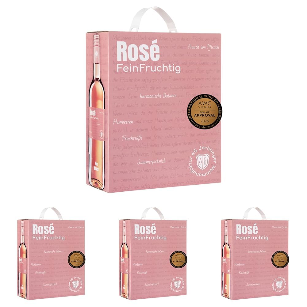 Jechtinger Roséwein FeinFruchtig 3 Liter Wein-Box – BRONZE AWC Vienna – Spätburgunder Rosé fruchtig & lebendig mit Aromen nach Erdbeere & Pfirsich – Anbaugebiet Kaiserstuhl (1 x 3,0 l Bag-in-Box)