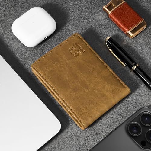 Image of Gostwo Mens Slim Bifold Wallet, RFID Blocking with ID Window & Card Slots | Faux Leather, Slim Front Pocket Fit, Multi Card Slots, RFID Privacy Protection, Gift for Men, Boy, Teen