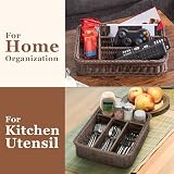 myHomeBody Prostokątny wiklinowy uchwyt na przybory kuchenne, organizer na sztućce, organizer na sztućce, organizer do szuflad, akcesoria kuchenne, 1 szt., ciemnobrązowy