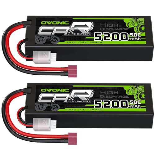 OVONIC 2s Batería Lipo 5200mAh 50C 7.4V Estuche rígido con Conector Dean Style T para RC Helicóptero RC Car RC Boat Hobby (2 Paquetes)