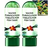 2 Flaschen Leistungsstarke Aquarium Wasserreinigungstabletten, Tragbare Wasserreinigungstabletten,Alle Arten von Trübungen und Unreinheiten,Fischfreundlich, Natürliche Tabletten für Alle Wassertiere