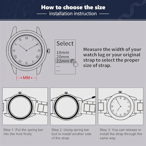 Bracelet de montre de rechange or argent noir acier 20mm - 7