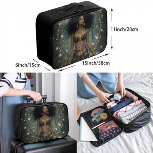 Luggage Lever To Hang Bags, Foldable Travel Storage Sports Gym Tote Bag, Carry On Tote Weekender Large Overnight Bag African American Afro Black Woman Trippy Art3