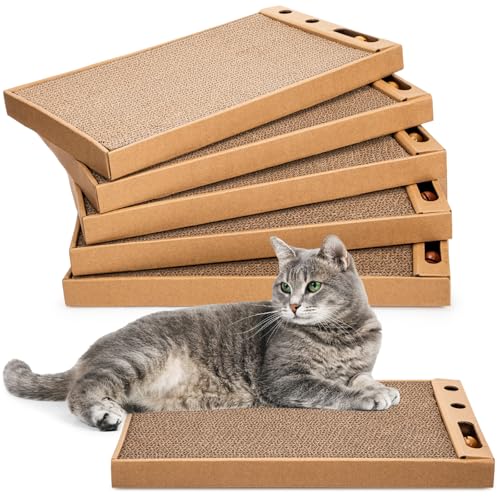 Novabright 6 Pcs Cat Scratching Board with Bell Reversible Cardboard