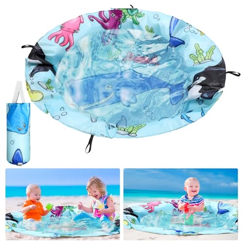 Image of Tondiamo 4.6 x 4.6 ft Beach Pool for Toddler Baby Beach Pool Blanket 2 in 1 Waterproof Sandproof Kiddie Foldable Sand for Kid Vacation Picnic