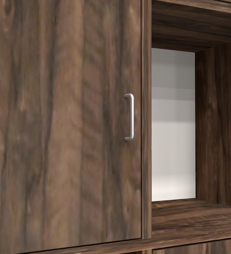 Image of SPECIALITY PANELS Bookcase with 4 Open Shelves and 4 Closed Shelves with Shutters, Brown Wood Finish, 73x35x176 cm