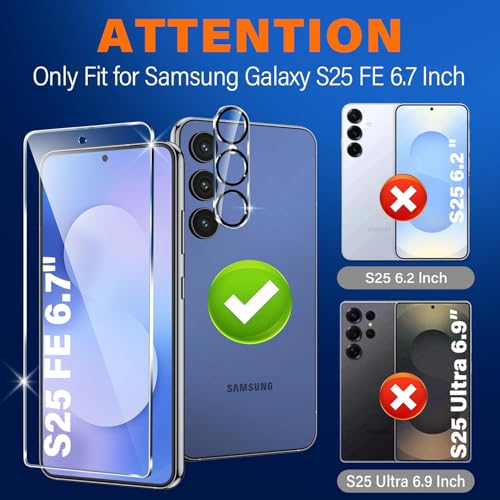 Image of 3 Pack for Samsung Galaxy S25 FE Screen Protector Tempered Glass + 3 Pack Camera Lens Protector, Military Grade Shatterproof, 9H Hardness, Fingerprint Unlock, Case Friendly 6.7 Inch