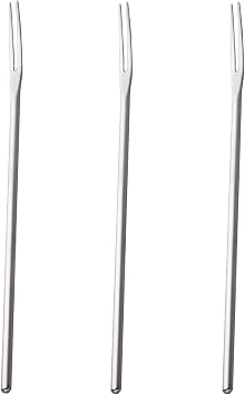 Pickle Fork, 8.6 Inches Long Handle Olive Forks, Round Handle Stainless Steel Salad Forks, 2-Tine Fork for Dessert Appetizer Cocktail Fruit and Vegetables, Set of 3, Silver