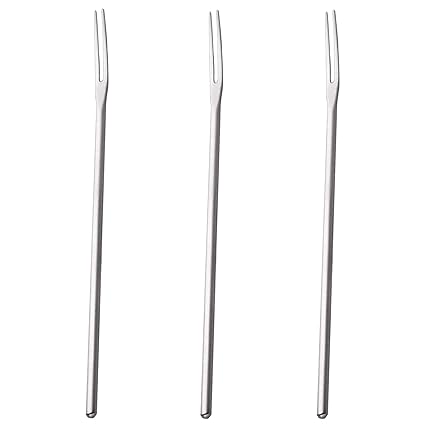 Pickle Fork, 8.6 Inches Long Handle Olive Forks, Round Handle Stainless Steel Salad Forks, 2-Tine Fork for Dessert Appetizer Cocktail Fruit and Vegetables, Set of 3, Silver
