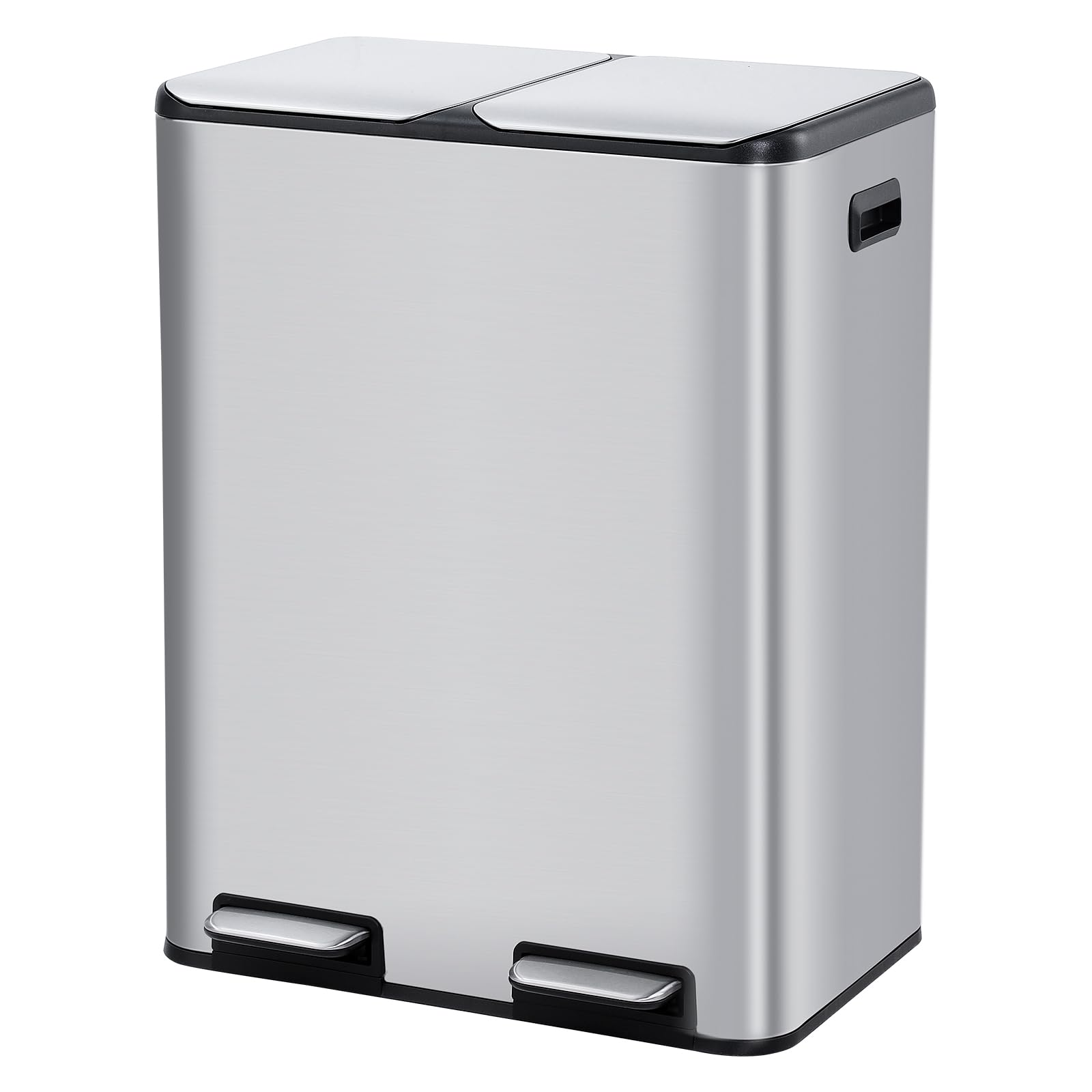 60L Mülleimer Küche – 2 x 30L Edelstahl Tretmülleimer mit Doppeldeckel – Mülltrennungssystem, Soft-Close, geräuscharm & berührungsfrei, für Abfall & Recycling im Haushalt, 60L 2*30L double bin kitchen