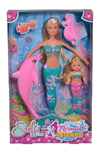 Simba 105733336 - Steffi LOVE Mermaid Friends, Puppe als zauberhafte Meerjungfrau mit Schwester Evi, Delfin Figur und mehr, Spielzeug für Kinder ab 3 Jahren