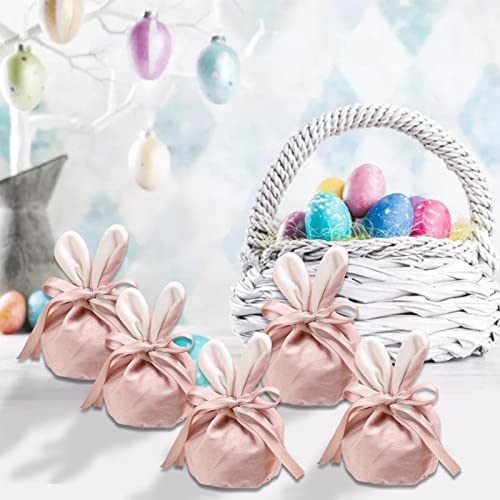 Moslate Paashaas zakken - 5 stuks konijn oor fluwelen geschenkzakje, paaskoekjes snoepzakken verpakking zakken, cartoon trekkoordzakken kleine zakjes, voor paaseieren, snoep, kleine voorwerpen - Image 5