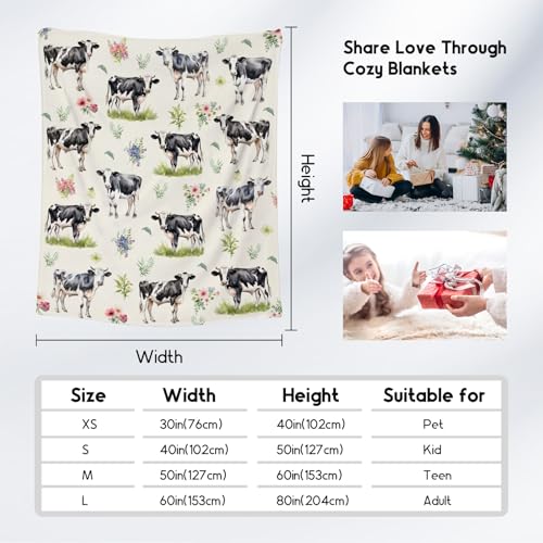 Cow Blanket for Women, Cozy Soft Throw Gifts, Cute Yellow Flannel Throw Blankets for Couch Office, 60x80 Inches