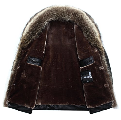 Cyvvv Men's Luxurious Winter Leather Rex Fur Coat Jacket Overcoat Outwear … (Us - L, Dark Brown) #TOP1