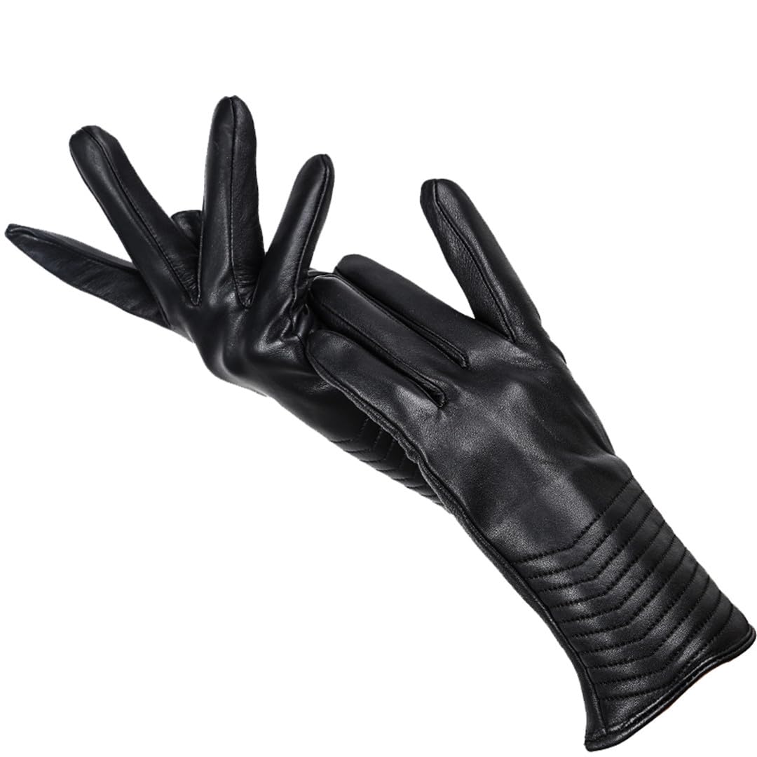 Yeuyyben Guanti Invernali Guanti In Pelle Da Donna Guanti Da Donna In Pelle Di Pecora Nera Fodera Calda Guanti Invernali Da Guida
