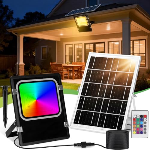 Aigostar - 50W Faro Led Esterno Rgb Con Telecomando, 4000Mah Batteria Di Grande Capacità E Pannello Solare. Faretti Solari Esterno Per Interni, Giardini, Cortili, Portici, Impermeabile IP66-image