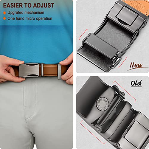 Image of BULLIANT Mens Ratchet Belt, Leather Adjustable Slide Belt For Mens Dress Casual Pant 1 3 /8 inch,Size Adjustable