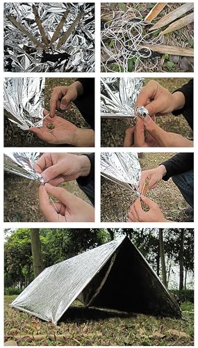 Image of Emergency Foil Blanket, Survival Thermal Mylar Blankets Individually Packaged Perfect for Outdoors, Hiking, Survival, Marathons or First Aid (Silver (6 Pack))