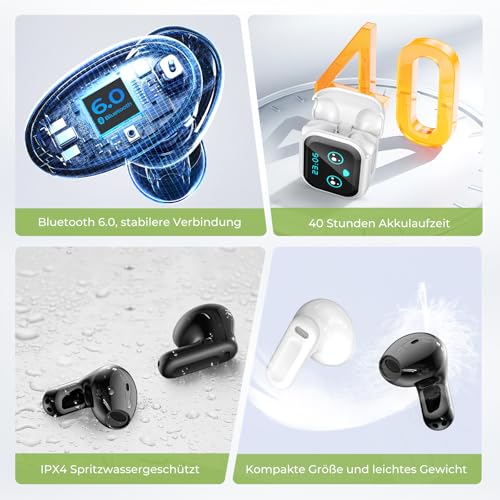 2025 NEUE NE20 Übersetzer Kopfhörer, 3-in-1 Bluetooth 6.0 AI Übersetzer-Ohrhörer Echtzeit mit 6 Übertragungsmodi, LCD-Touchscreen für 135 Sprachen/Akzente, 60 Stunden Spielzeit für Lernen, Business