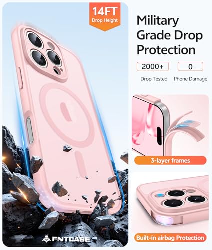 Image of FNTCASE for iPhone 16 Pro Case: [Compatible with Magsafe] Translucent Matte Cases with [Full Camera Protection] [Screen Protector] Military Grade Shockproof Protective Phone Cover - Light Pink