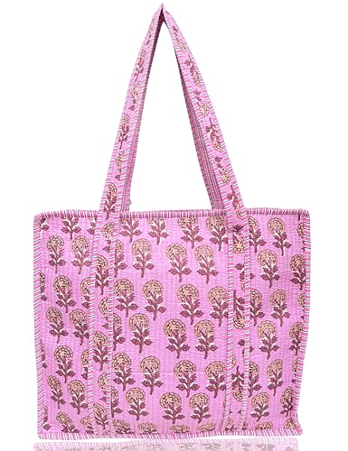 Cotton Quilted Tote Bag for Women – Large Beach & Travel Tote with Zipper, Reusable Grocery Bag