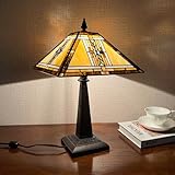 COTOSS Tiffany Table Lamp,Mission Stained Glass Table Light,Antique Style Medium Size Desk Lamp Vintage Beside Reading Lamp for Living Room Bedroom Office