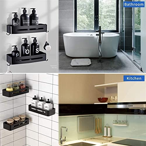 Support d'angle de salle de bain XMING en aluminium noir sans perforation - 6