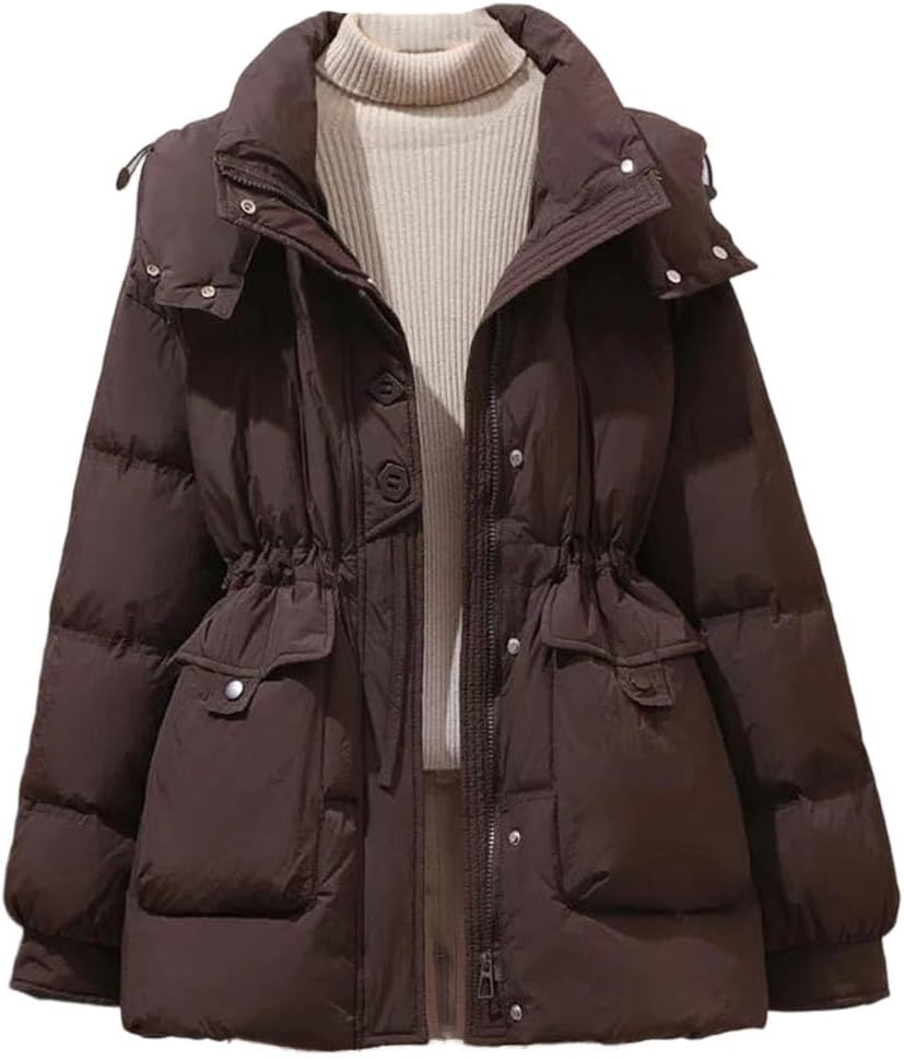 Women’s Duck Down Jacket Hooded Thick Warm Drawstring Casual Winter Outwear Coat