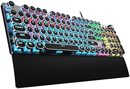 AULA F2088 Typewriter Style Mechanical Gaming Keyboard Blue Switch, with Removable Wrist Rest, Media Control Knob, Rainbow Backlit, Retro Punk Round Keycaps, Full Size USB Wired Computer Keyboards