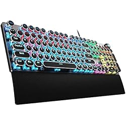 AULA F2088 Typewriter Style Mechanical Gaming Keyboard Wired,Blue Switches,Rainbow LED Backlit,Removable Wrist Rest,Media Control Knob,Retro Punk Round Keycaps,USB Wired Computer Keyboard