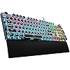 AULA F2088 Typewriter Style Mechanical Gaming Keyboard Wired,Blue Switches,Rainbow LED Backlit,Removable Wrist Rest,Media Control Knob,Retro Punk Round Keycaps,USB Wired Computer Keyboard