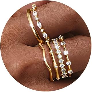 Gold Rings for Women Non Tarnish Stackable Wedding Ring Set Cubic Zirconia Dainty Band Engagement Bands for Her Women's Jewelry Size 5-10