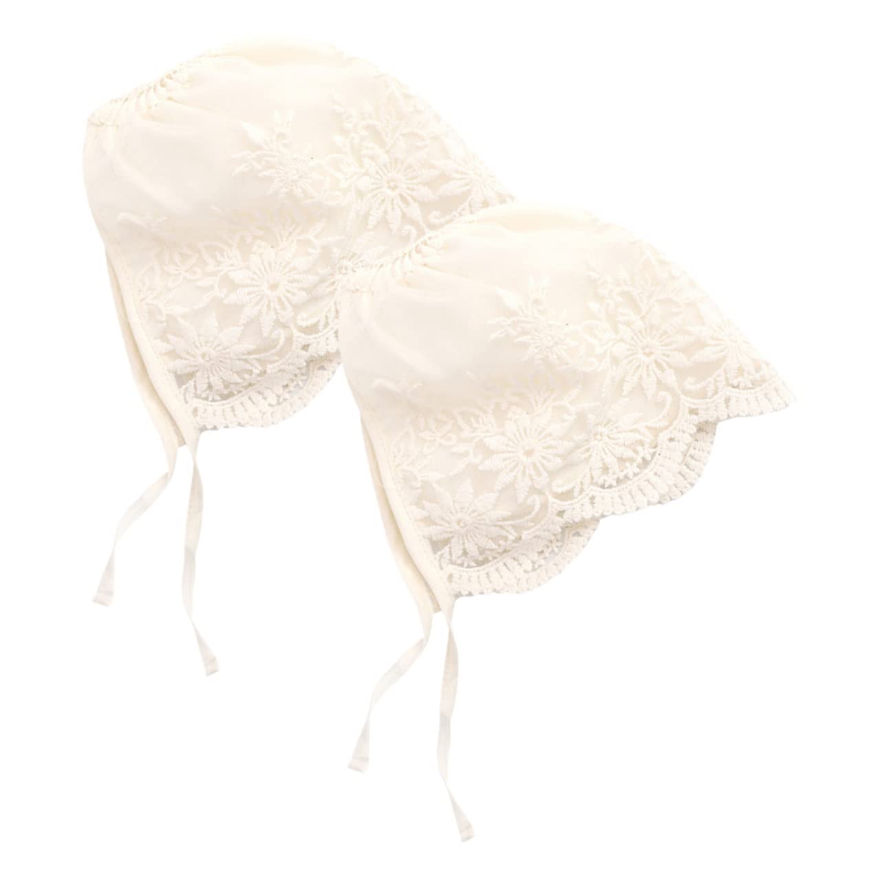 Mobestech Gorro Bebe Verano de Encaje para Niña Recién Nacida, 2 Piezas Beige, Suave Piel y Cierre Seguro para Bautizos y Christenings