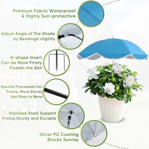 HNYTLCO 4Pcs Plant Umbrellas for Outdoor Plants, 24\'\' Large Plant Shade Umbrellas, 40\" Higher Adjustable Angle Sun Shade Umbrella Covers for Outdoor Plants Garden Beds Potted Plants