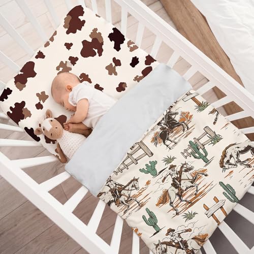 Image of Oudain 4 Piece Western Cowboy Crib Bedding Set, Including Western Cowboy Crib Skirt, Blanket, Nursery Bed Sheet and Diaper Stacker, Soft Neutral Nursery Standard Size Baby Bedding for Baby Girls Boys