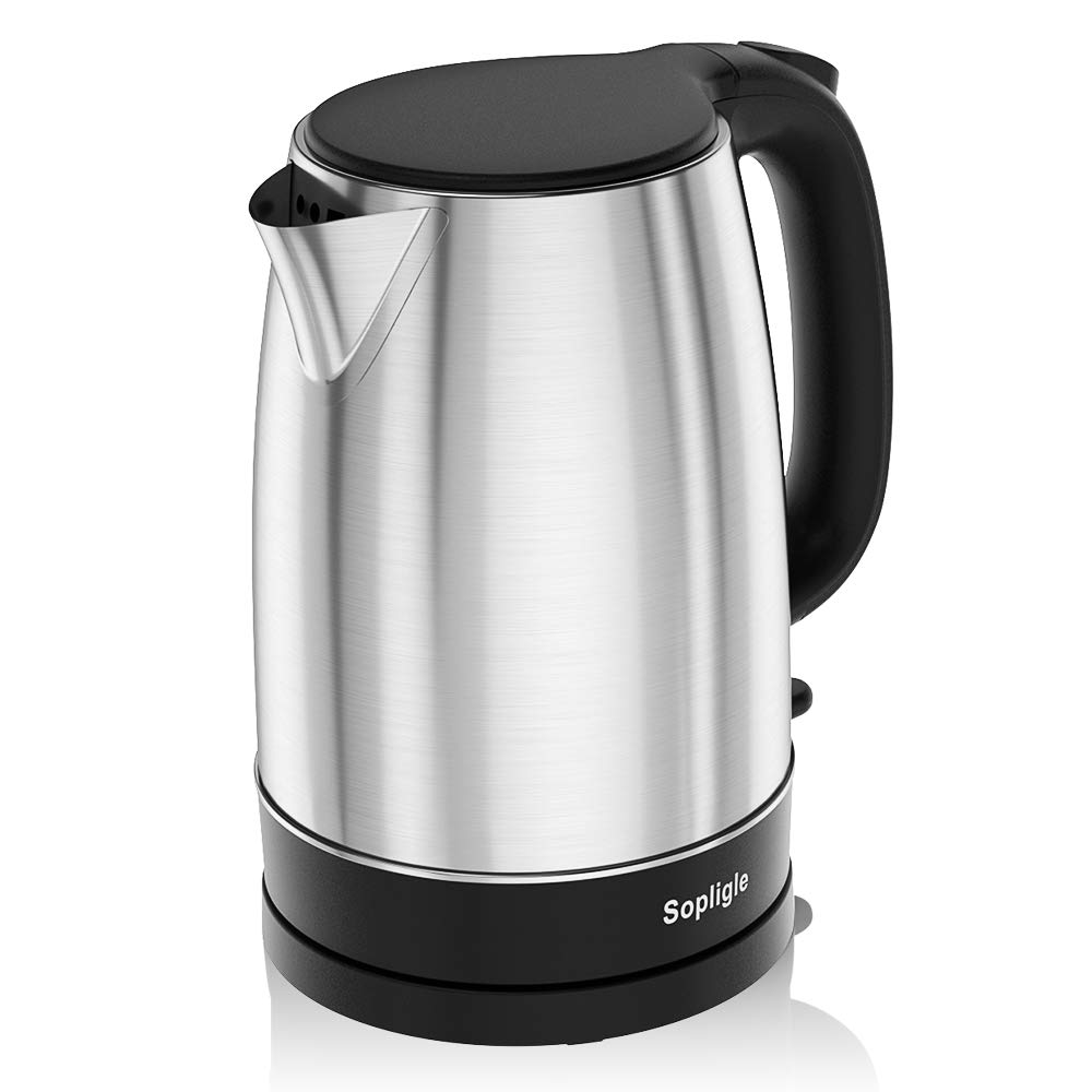 Electric Kettle,Sopligle Stainless Steel BPA-Free Hot Water Boiler, Potable Fast Water Kettle with Auto Shutoff, Boil-Dry Protection, Fast Boiling, 1.7L,1500W (Silver)