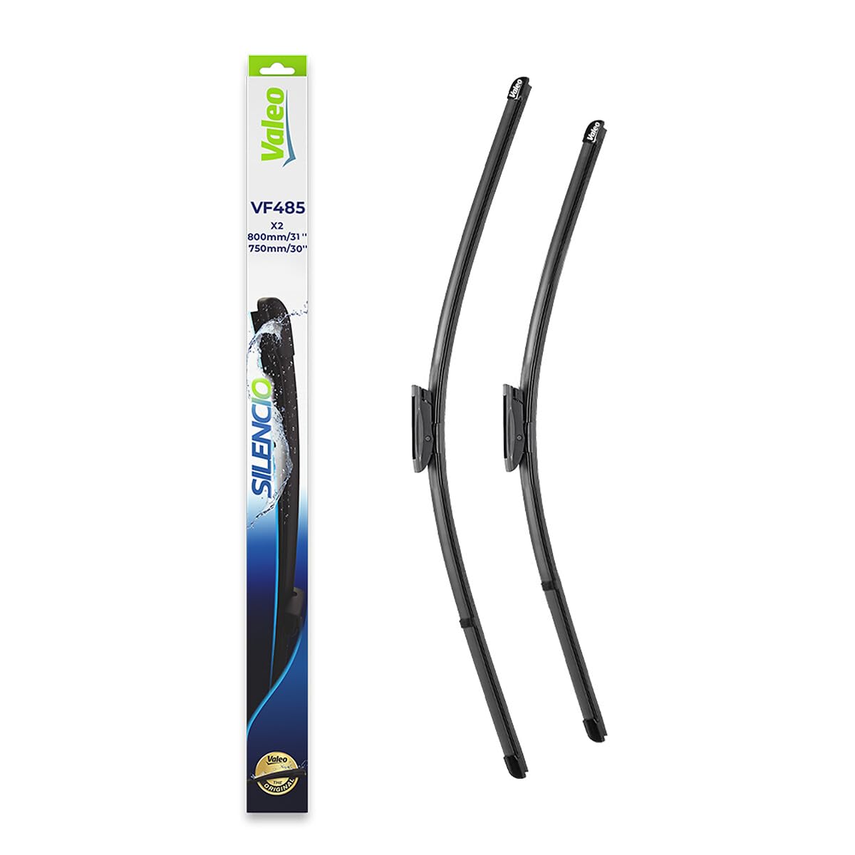 VALEO Silencio Tergicristalli VF485 Kit di Spazzole tergicristallo originali Flat Blade ad Alte Prestazioni, Maggior Visibilità su Strada 800mm/750mm Anteriore Confezione da 2 574685