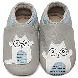  IceUnicorn Krabbelschuhe Baby Lauflernschuhe Jungen Mädchen Weicher Leder Babyhausschuhe Kleinkind Rutschfeste Lederschuhe Baby(Hellgraue Brillenkatze, 6-12 Monate)