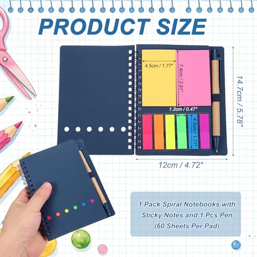 Carnets spirale avec notes adhésives et stylo petit format à lignes