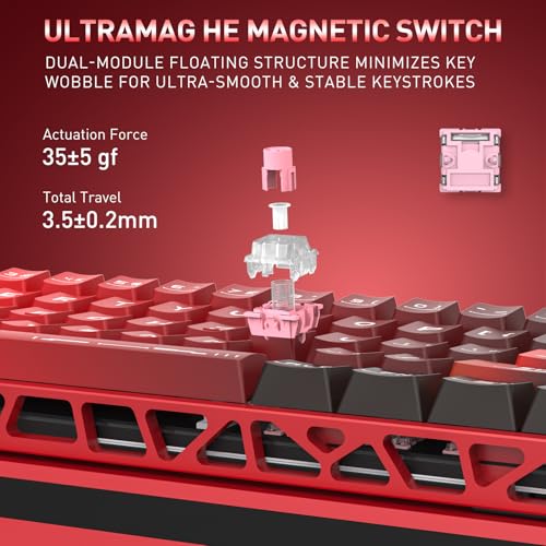 Image of Redragon K753 HE Rapid Trigger Gaming Keyboard, 60% 61 Keys Wired Mechanical Keyboard w /Hype-Red Hollowed-Out Aluminum Base, Next-Gen UltraMag 100% POM Silky Rappid Trigger Magnetic Switch