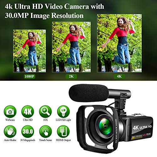 Video Camera 4K Camcorder Vlogging Camera for YouTube UHD 30M 30FPS Digital Zoom Camcorder 3 In Touch Screen Support Webcam Microphone